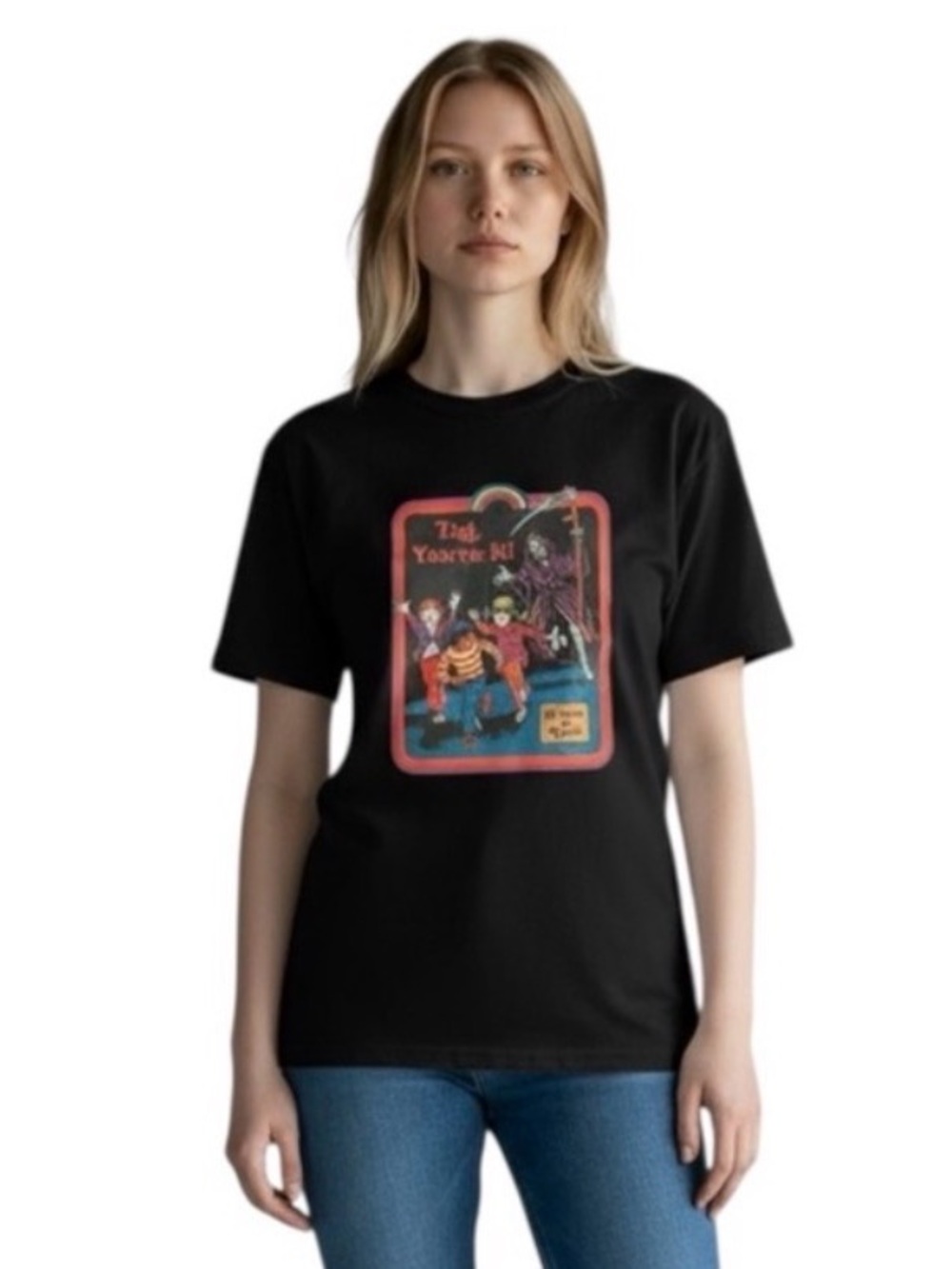 Romwe Unisex Black Retro Halloween Tag You’re It Short Sleeve T-Shirt Small